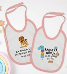 BK Kids Kişiye Özel İlk Babalar Günü Tasarımlı 2’li Pembe Mama Önlüğü-1