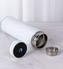 BK Gift Coffee Tasarımlı Filtreli Dijital Göstergeli Beyaz Çelik Termos-3, Arkadaşa Hediye, Sevgiliye Hediye, Yeni İş Hediyesi