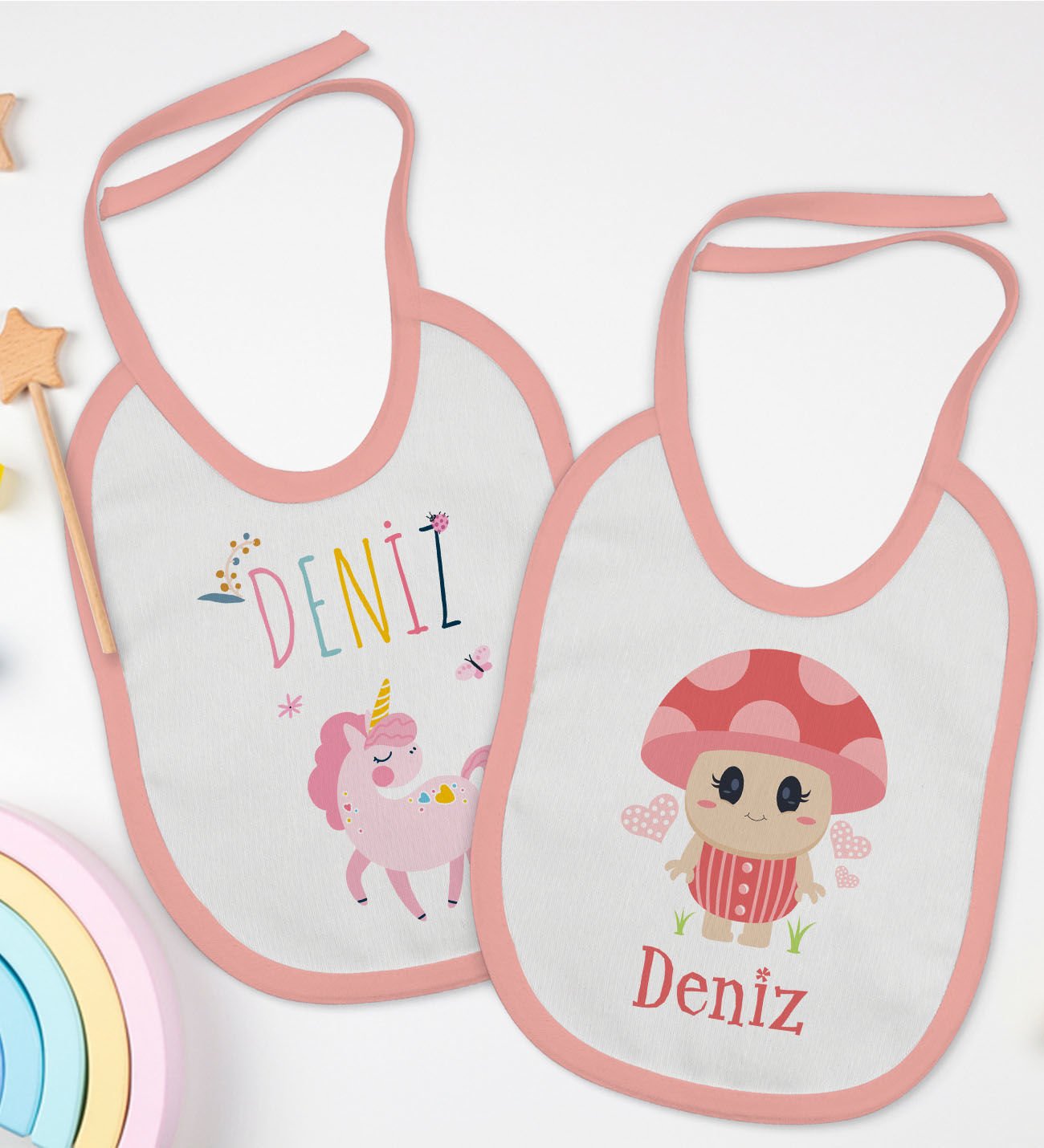 BK Kids Kişiye Özel İsimli 2’li Pembe Mama Önlüğü-1