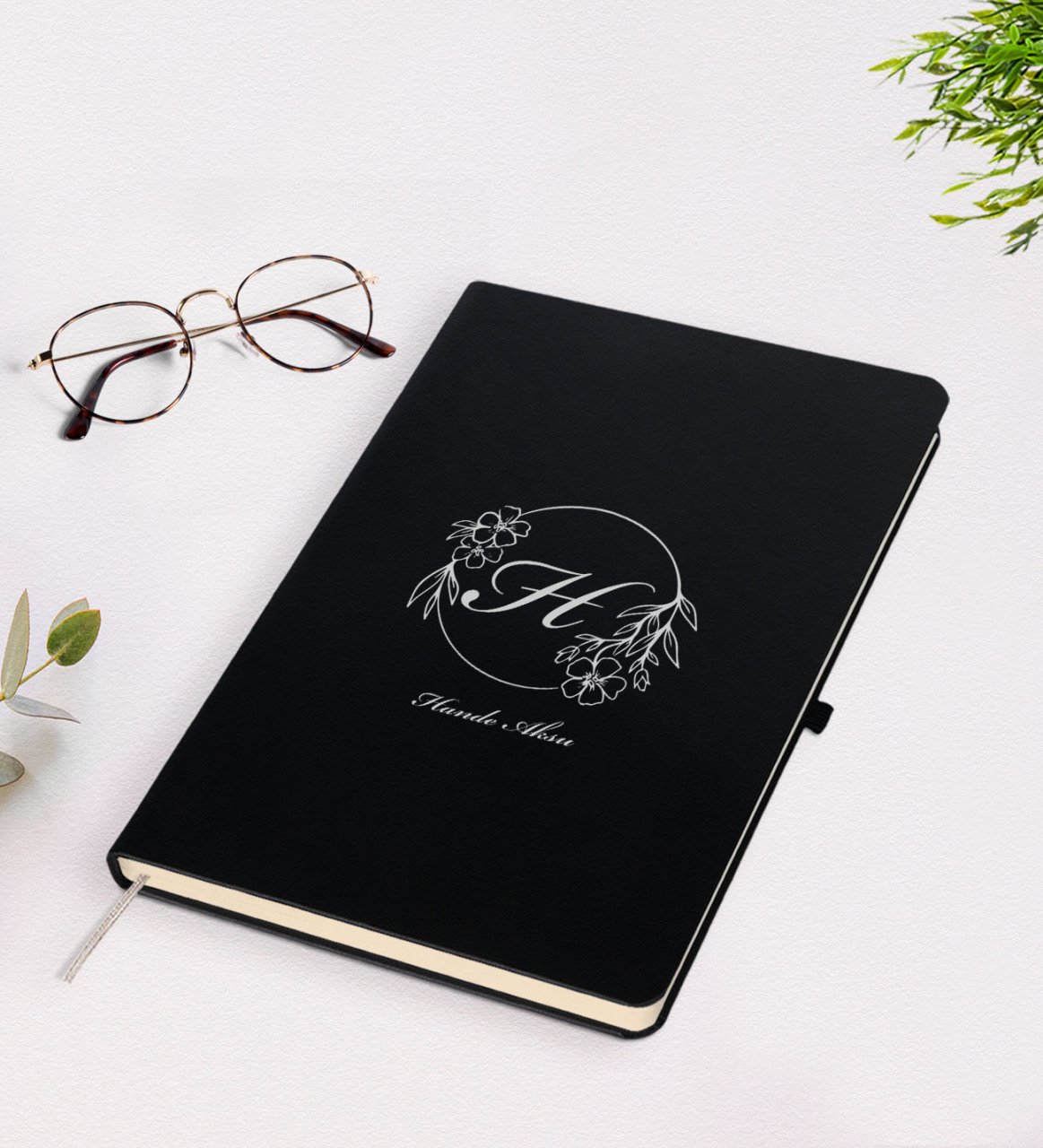 Kişiye Özel Baş Harf İsim Tasarımlı Siyah Defter-5