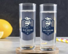 Kişiye Özel Renkli Baskılı Denizci Tasarımlı İkili Vodka Bardağı-1
