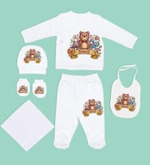 BK Kids Kişiye Özel Hastane Çıkışı, Bebek Kıyafeti, Yeni Doğan Bebek Hediyesi, 6 Parça Beyaz Bebek Elbise Giyim Seti-22