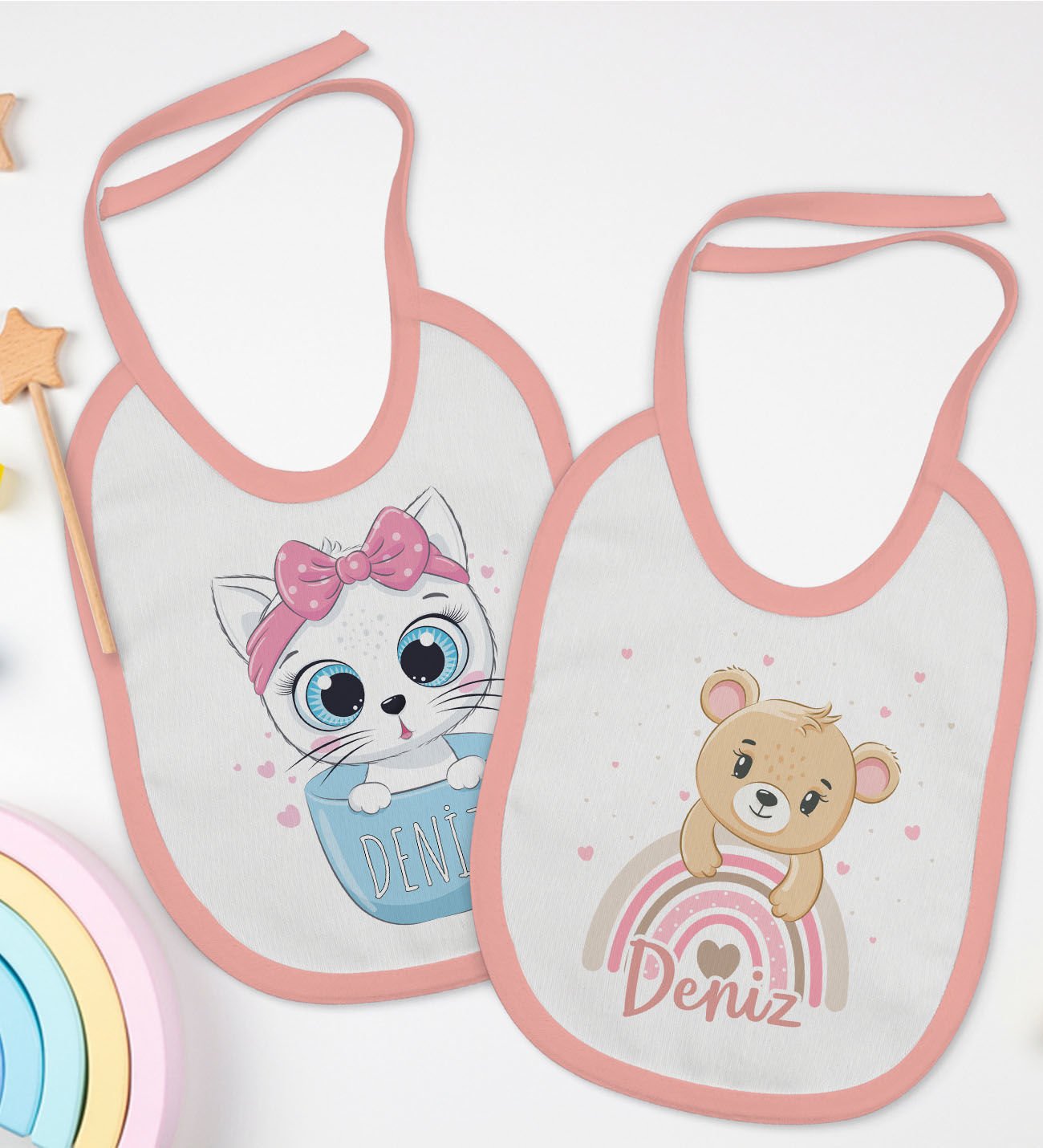 BK Kids Kişiye Özel İsimli 2’li Pembe Mama Önlüğü-2