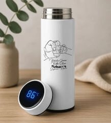 BK Gift Coffee Tasarımlı Filtreli Dijital Göstergeli Beyaz Çelik Termos-5, Arkadaşa Hediye, Sevgiliye Hediye, Yeni İş Hediyesi