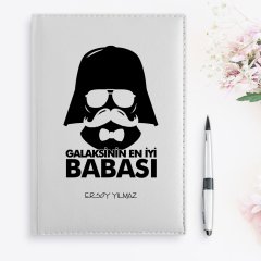BK Gift Kişiye Özel Galaksinin En İyi Babası Tasarımlı 2023 Beyaz Deri Ajanda - 1