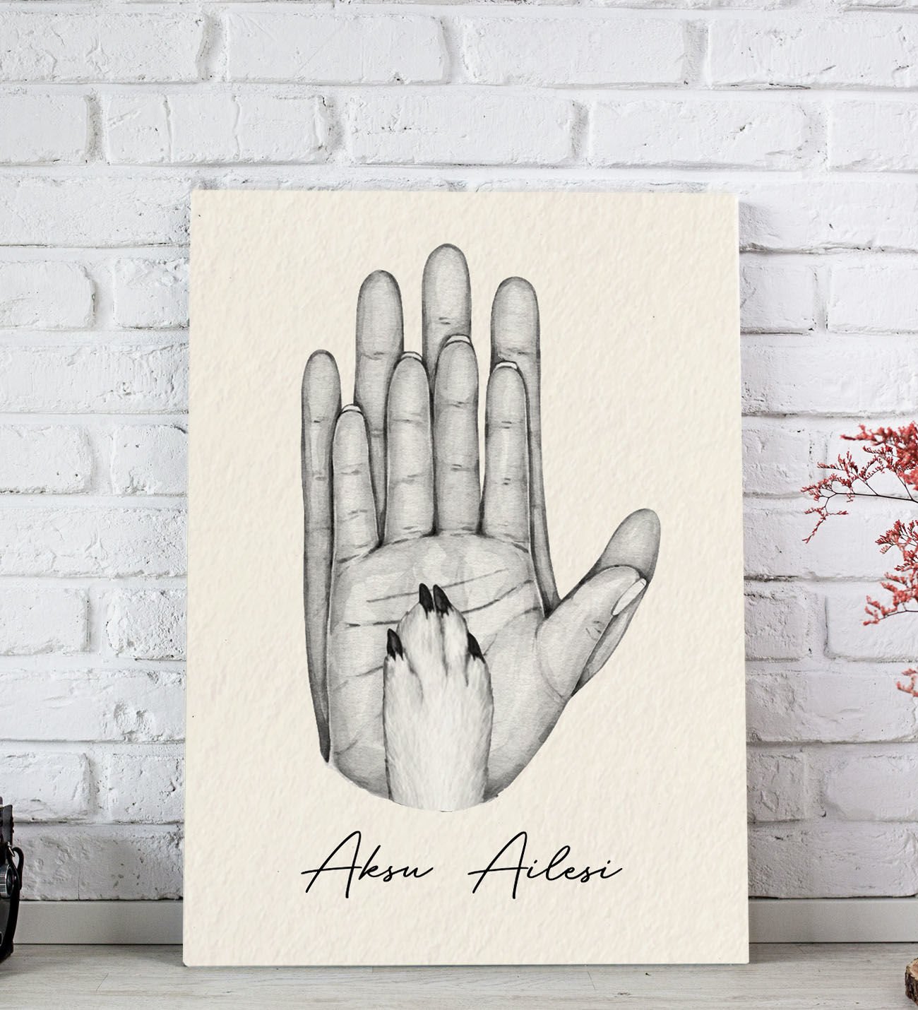 BK Gift Kişiye Özel İsimli Aile ve Pati Tasarımlı Siyah Beyaz Kanvas Tablo-1 20x30, Ev Dekorasyonu, Arkadaşa Hediye