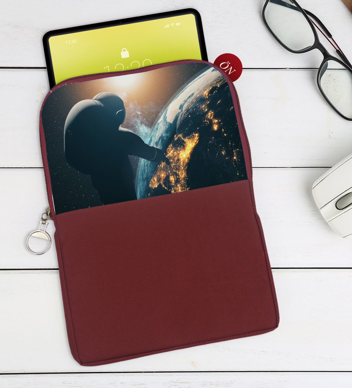 BK Gift Dünya Tasarımlı Taşınabilir Koruyucu Tablet Kılıfı & Organizer Çanta - Bordo-1