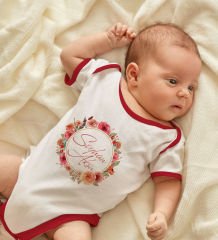 BK Kids Kişiye Özel Çiçek Tasarımlı Kırmızı Bebek Body Zıbın-12