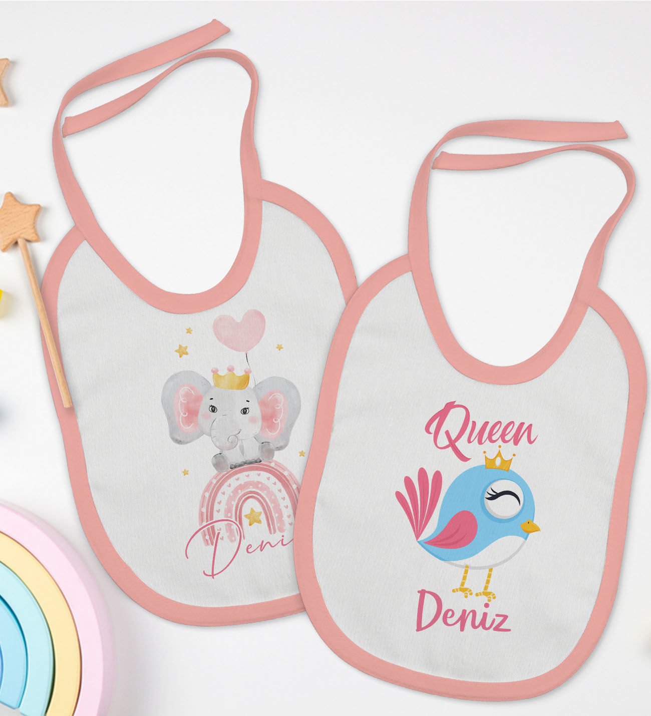 BK Kids Kişiye Özel İsimli 2’li Pembe Mama Önlüğü-4