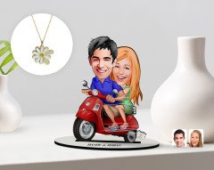 Kişiye Özel Sevgililer Karikatürlü 3D Ahşap Biblo ve Çift İsimli Papatya Kolye Seti-10