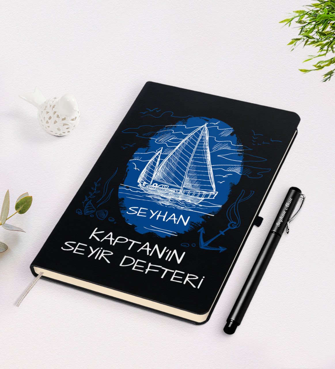 Kişiye Özel İsimli Siyah Seyir Defteri ve Kalem Seti-2