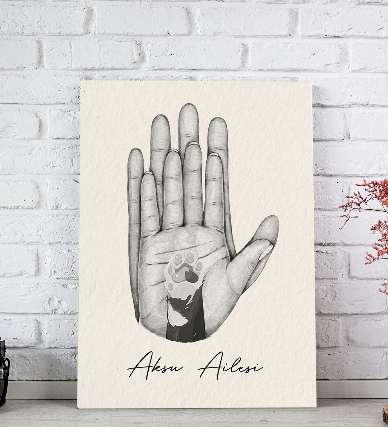 BK Gift Kişiye Özel İsimli Aile ve Pati Tasarımlı Siyah Beyaz Kanvas Tablo-2 20x30, Ev Dekorasyonu, Arkadaşa Hediye
