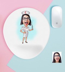 Kişiye Özel Hemşire Karikatürlü Bilek Destekli Mouse Pad-1
