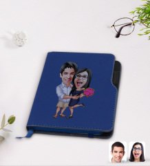 Kişiye Özel Sevgililer Karikatürlü Lacivert Termo Deri Defter-108