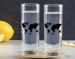 Kişiye Özel Renkli Baskılı Dünya Haritalı İkili Vodka Bardağı-1