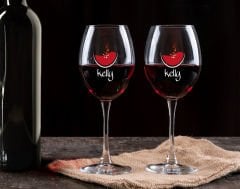 BK Gift Kişiye Özel İsimli Renkli Baskılı 2'li Şarap Kadehi Seti- 3, Şarap Kadehi Hediye Seti, Doğum Günü Hediyesi, Sevgiliye Hediye