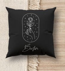 BK Gift Kişiye Özel İsimli Premium Kumaş Siyah Kırlent Yastık, Ev Hediyesi, Ev Dekorasyonu, Dekoratif Hediye-8