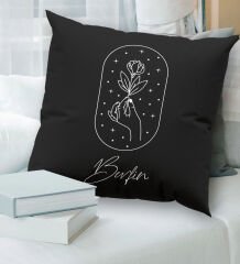 BK Gift Kişiye Özel İsimli Premium Kumaş Siyah Kırlent Yastık, Ev Hediyesi, Ev Dekorasyonu, Dekoratif Hediye-8