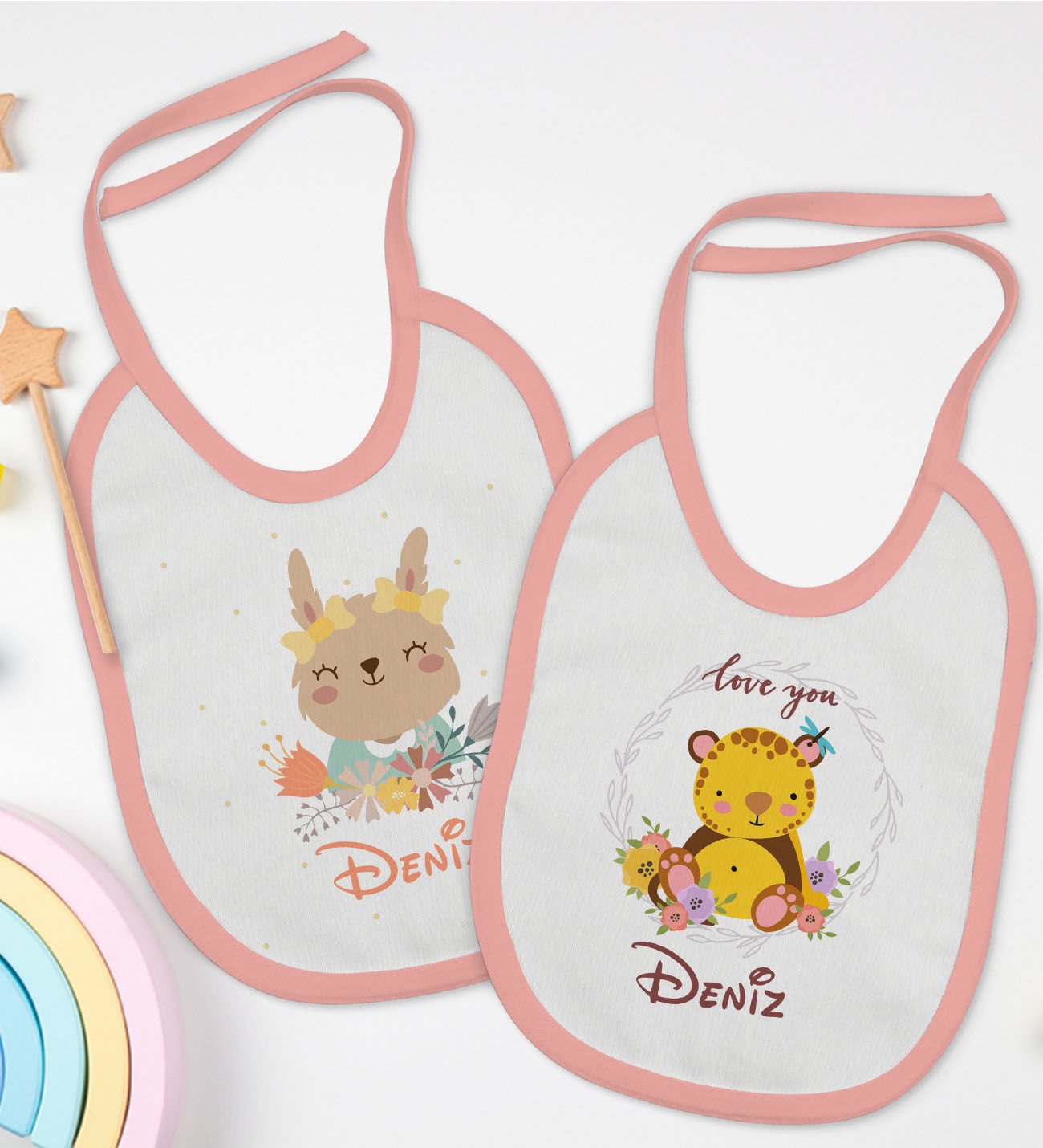 BK Kids Kişiye Özel İsimli 2’li Pembe Mama Önlüğü-5