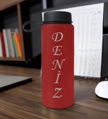 BK Gift Sevgiliye Özel İsimli Kırmızı Cam Matara ve Kokulu Kalp Mum Hediye Seti-1, Sevgiliye Hediye, Sevgililer Günü