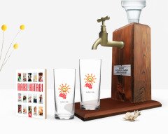 Kişiye Özel Renkli Baskılı Alanya Tasarımlı Turistik İkili Rakı Bardağı Ahşap Rakı Standı ve Cep Kitabı Hediye Seti-1