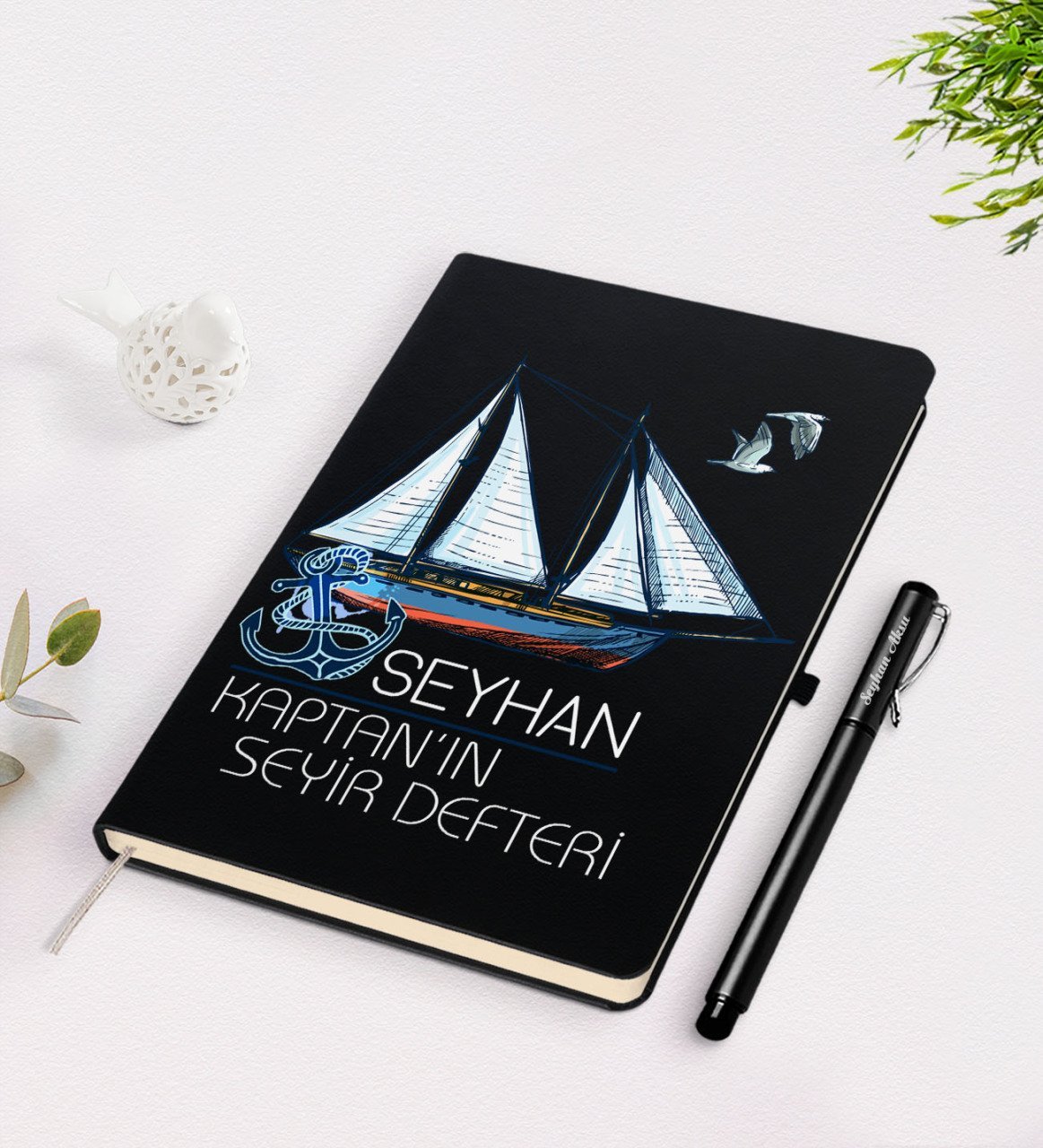 Kişiye Özel İsimli Siyah Seyir Defteri ve Kalem Seti-3