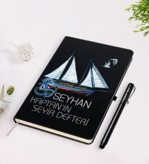 Kişiye Özel İsimli Siyah Seyir Defteri ve Kalem Seti-3