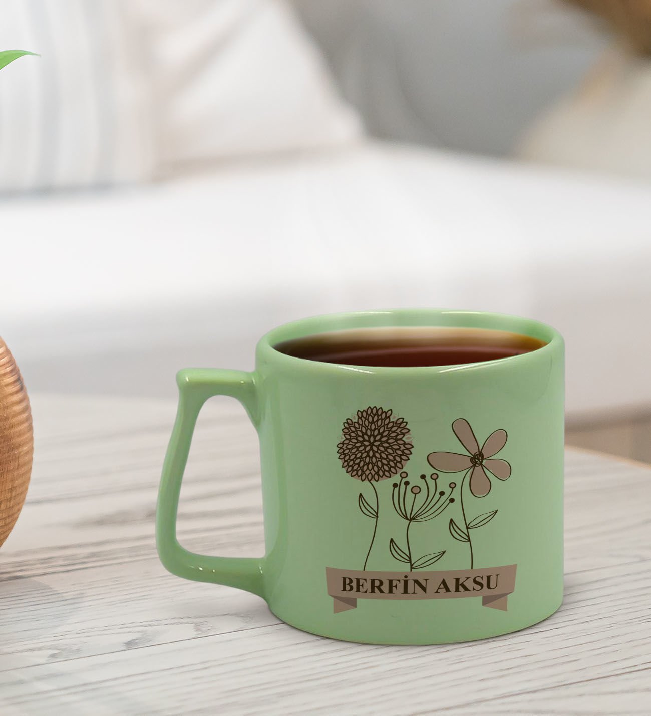 BK Gift Kişiye Özel İsimli Anneler Günü Tasarımlı Pastel Yeşil Middle Kupa Bardak, Anneye Hediye, Anneler Günü Hediyesi-4