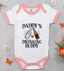 BK Kids Daddy Drinking Buddy Tasarımlı Pembe Bebek Body Zıbın-1