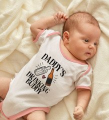 BK Kids Daddy Drinking Buddy Tasarımlı Pembe Bebek Body Zıbın-1