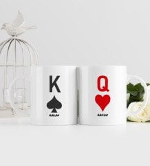 Kişiye Özel Kupa Kızı ve Maça Papaz Tasarımlı İkili Beyaz Kupa Bardak-2