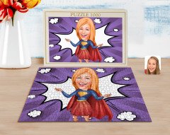 Kişiye Özel Süper Girl Karikatürlü 1000 Parça Profesyonel Puzzle-1