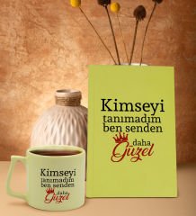 BK Gift Kimseyi Görmedim Ben Tasarımlı Sarı Sert Kapaklı Defter ve Middle Kupa Seti-4, Arkadaşa Hediye, Yeni İş Hediyesi, Doğum Günü Hediyesi