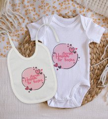 BK Kids Halam Bir Başka Tasarımlı Bebek Body Zıbın ve Mama Önlüğü Hediye Seti - Model 1