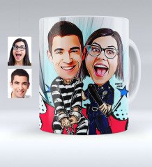 Kişiye Özel Sevgililer Karikatürlü Beyaz Kupa Bardak - 7