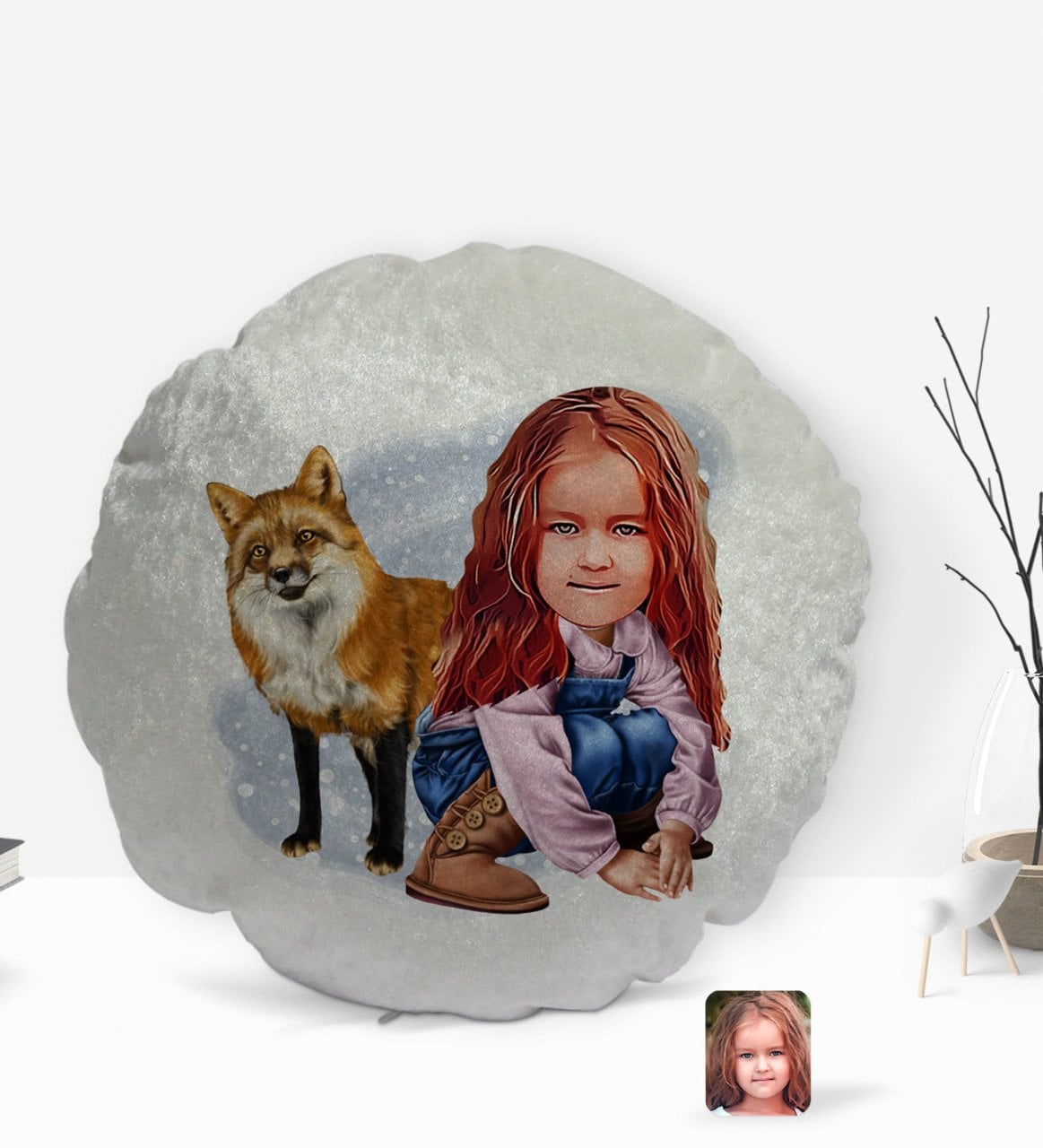 Kişiye Özel Kız Çocuk Karikatürlü Yuvarlak Dekoratif Kırlent Yastık-9