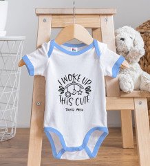 BK Kids Kişiye Özel This Cute Tasarımlı Mavi Bebek Body Zıbın ve Mama Önlüğü Hediye Seti-1