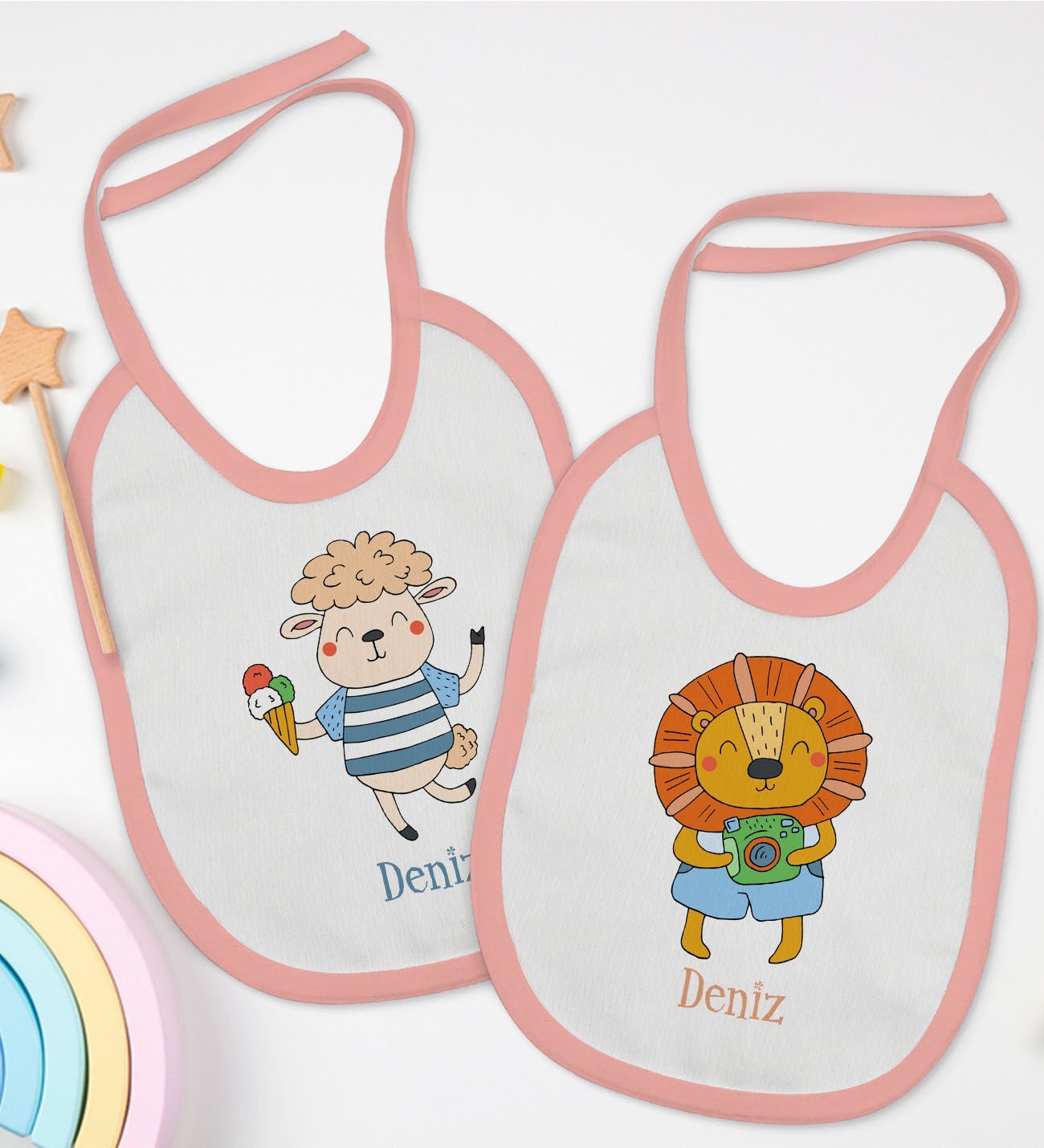 BK Kids Kişiye Özel İsimli 2’li Pembe Mama Önlüğü-9