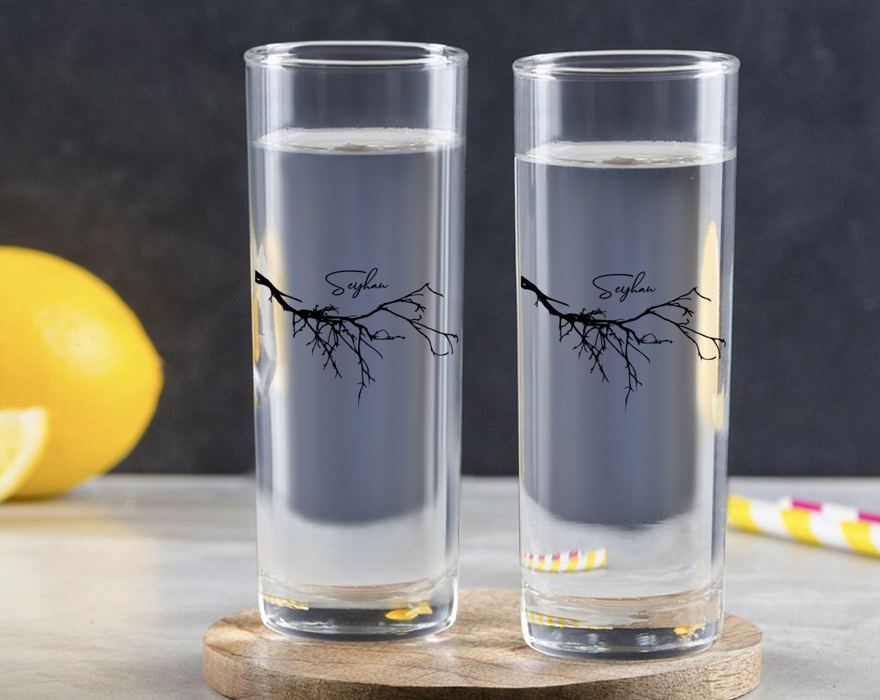 Kişiye Özel Renkli Baskılı İsimli Silüet Tasarımlı İkili Vodka Bardağı-1