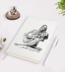 Kişiye Özel Sevgililer Günü Karakalem Tasarımlı Beyaz Defter Kalem Seti-3
