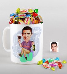 Kişiye Özel Bay Karikatürlü Kupa ve Haribo Fruitbons Şeker Hediye Seti-2
