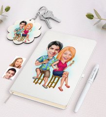 Kişiye Özel Sevgili Karikatürlü Beyaz Defter Kalem ve Anahtarlık Hediye Seti-51