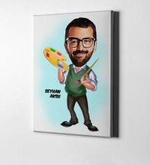 Kişiye Özel Bay Ressam Karikatür Kanvas Tablo (50 x 70 cm.) 1