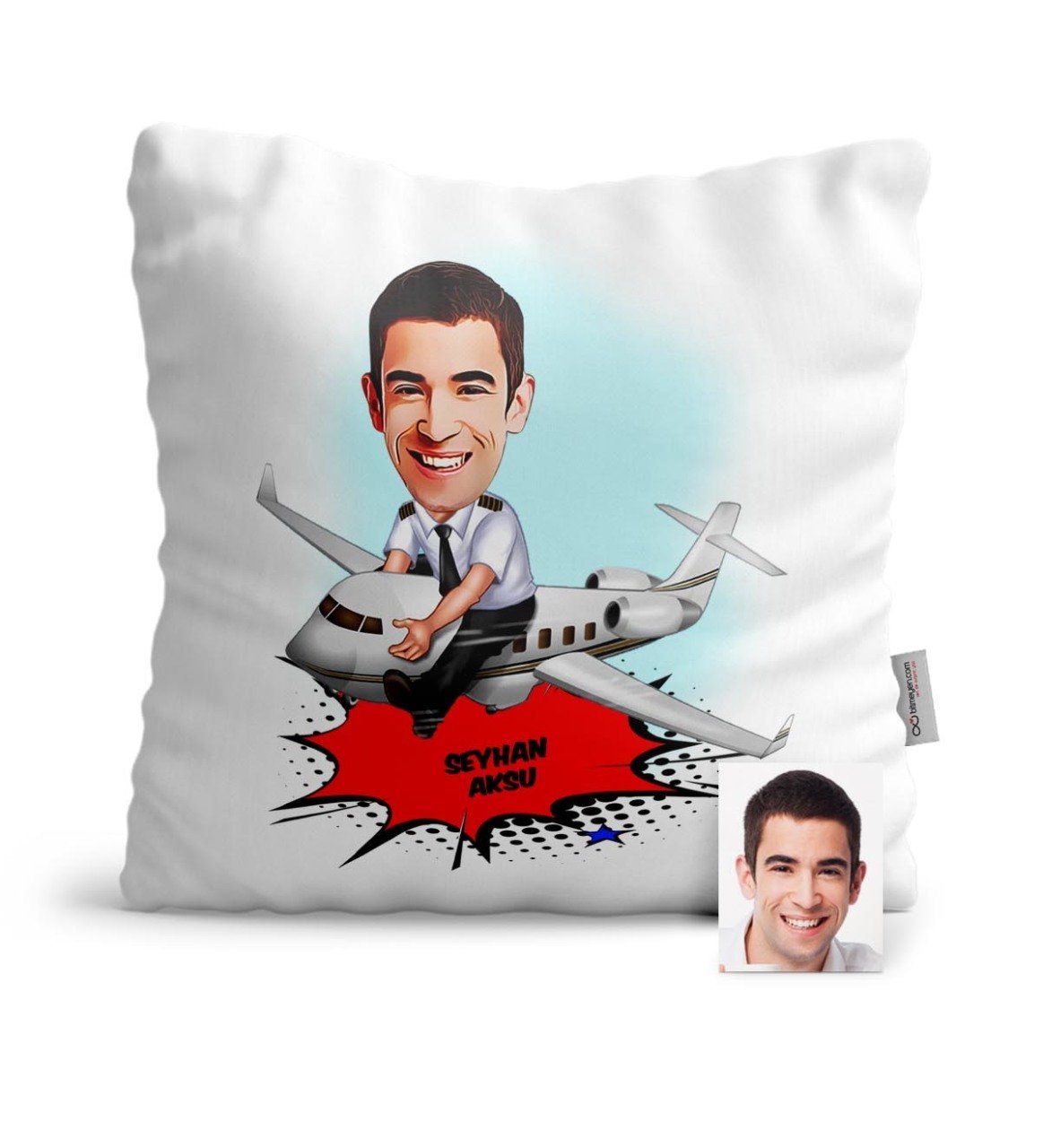 Kişiye Özel Kaptan Pilot Karikatür Saten Yastık - 1