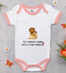 BK Kids İlk Babalar Günü Tasarımlı Pembe Bebek Body Zıbın-1