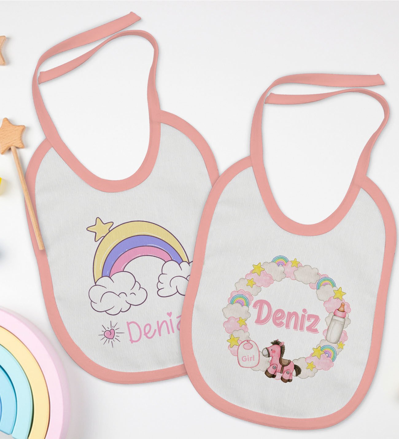 BK Kids Kişiye Özel İsimli 2’li Pembe Mama Önlüğü-12