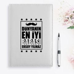 BK Gift Kişiye Özel Dünyanın En İyi Babası Tasarımlı 2023 Beyaz Deri Ajanda - 2
