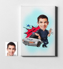 Kişiye Özel Bay Trafik Polisi Karikatür Kanvas Tablo (50 x 70 cm.) 1