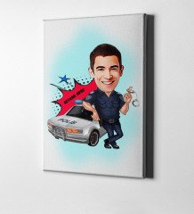 Kişiye Özel Bay Trafik Polisi Karikatür Kanvas Tablo (50 x 70 cm.) 1