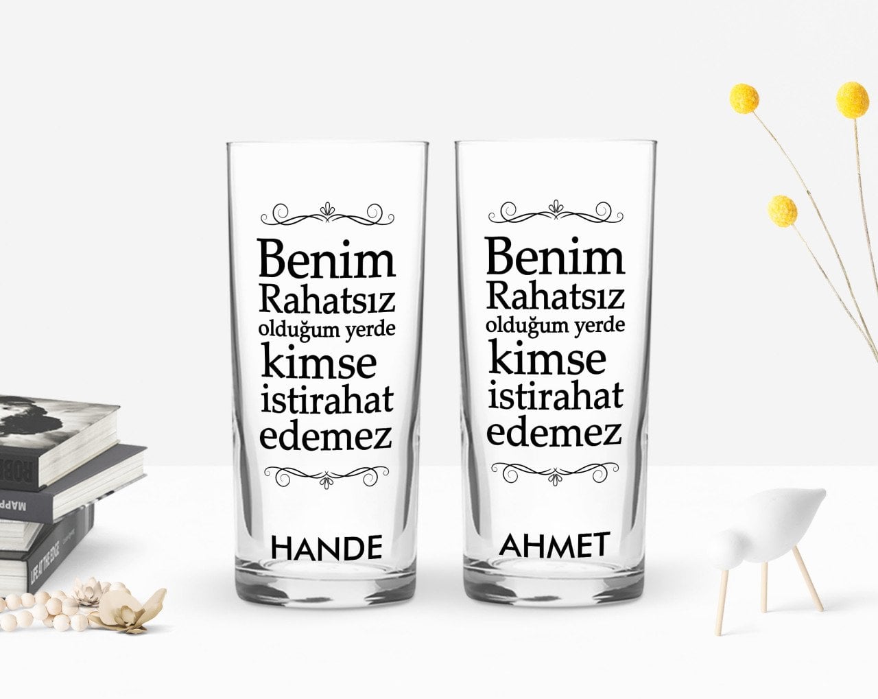 Kişiye Özel Renkli Baskılı Benim Rahatsız Olduğum Yerde Tasarımlı İkili Rakı Bardağı Seti-1